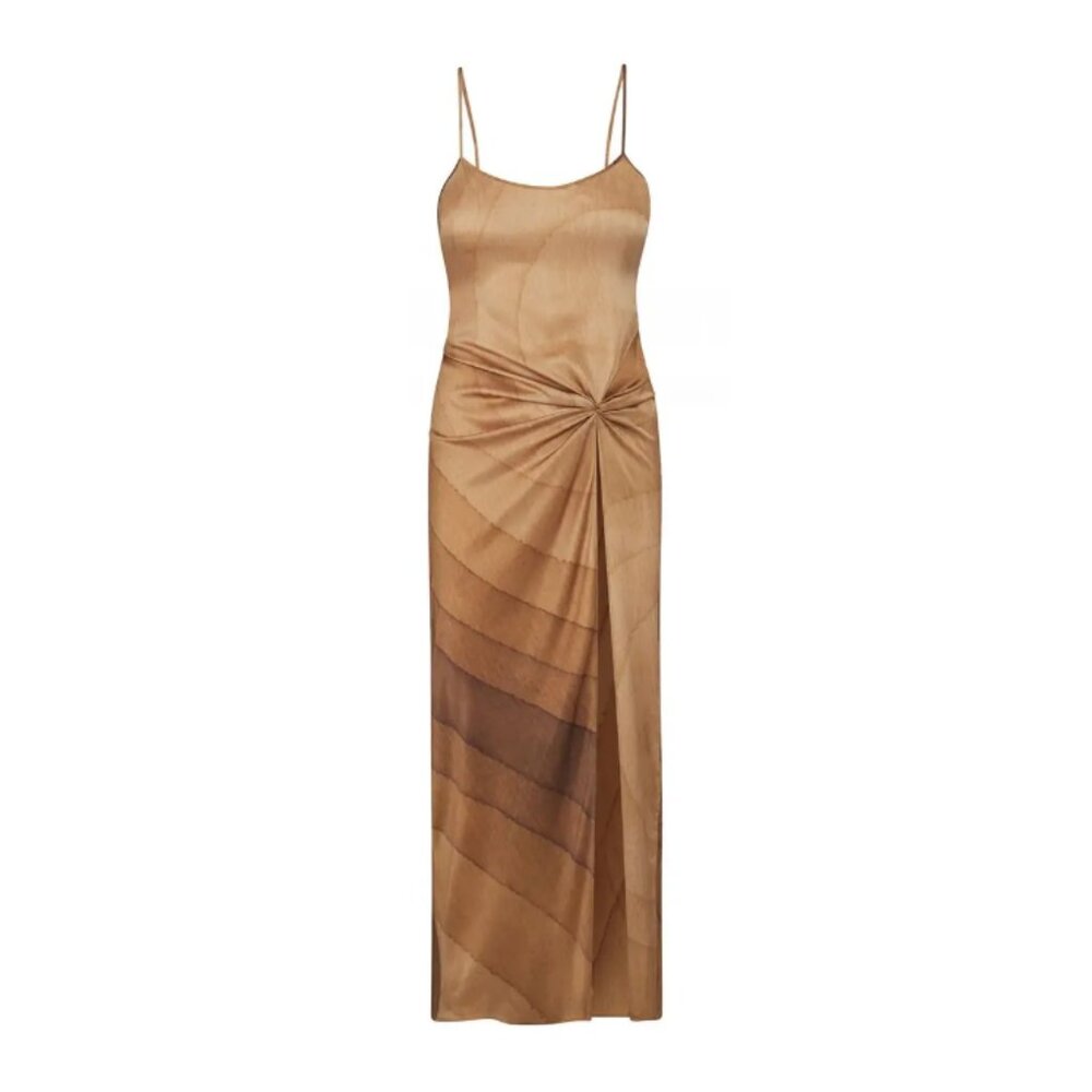 SKIMS Silk Slip Maxi Dress with High Slit Oak NWT 2X
